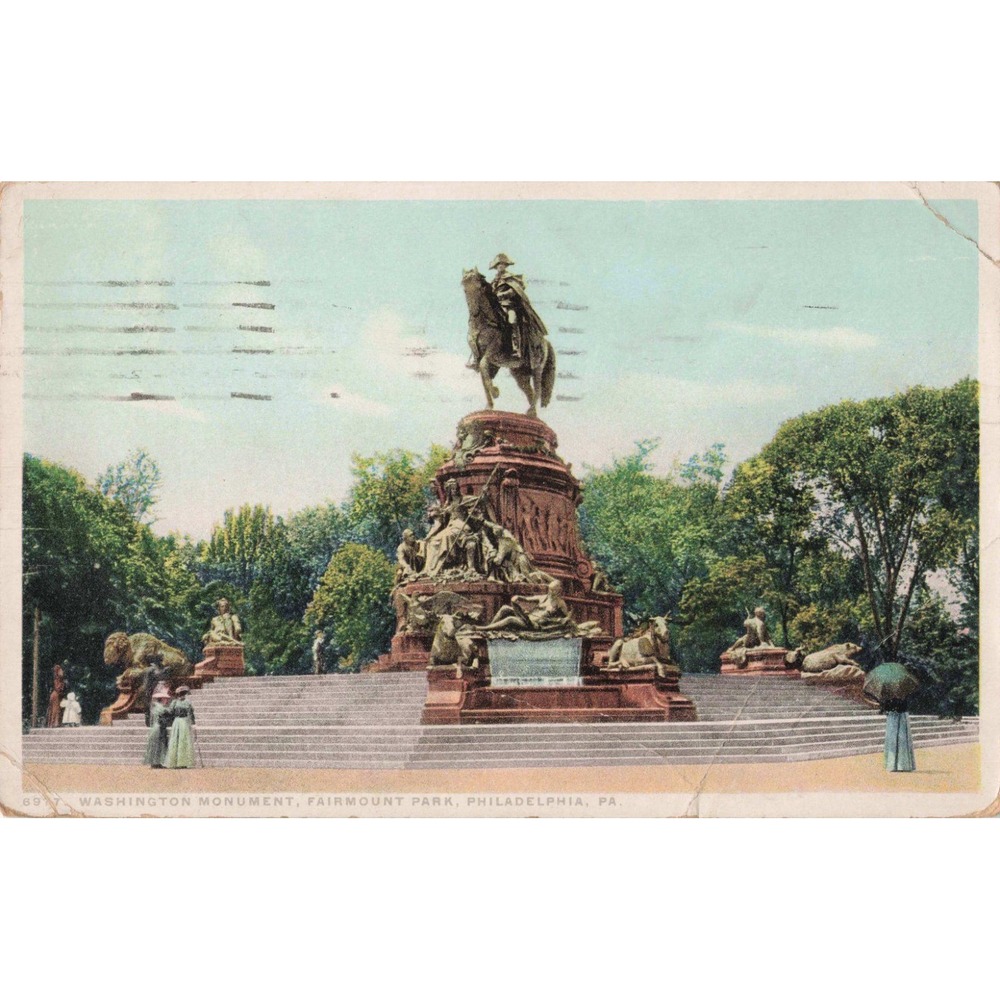 Vintage 1920 Phostint Postcard Washington Monument Fairmount Park Philadelphia